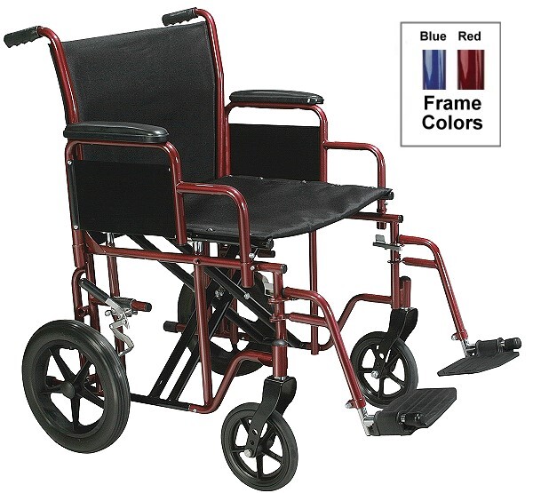 bariatric heavy duty steel transport chair for up to 450 pounds