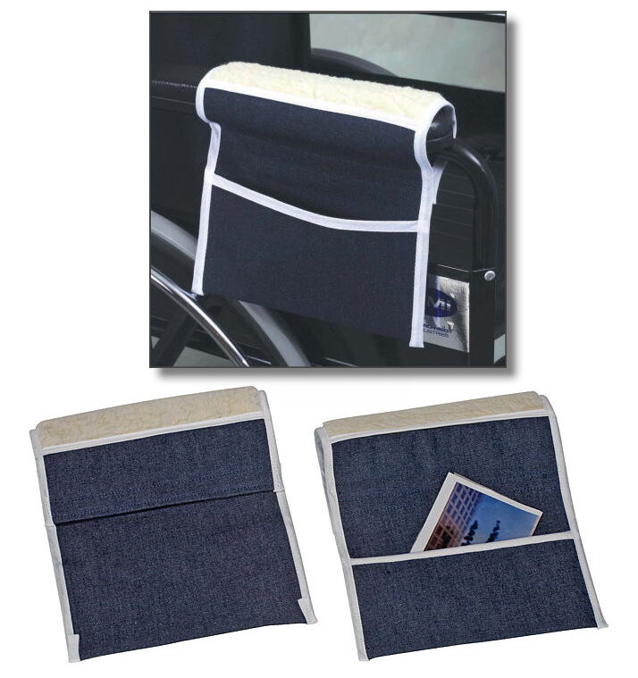 Fleece Armrest Pads for Wheelchair with Side Carry Pouch