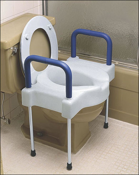 elevated toilet seat with arms and legs