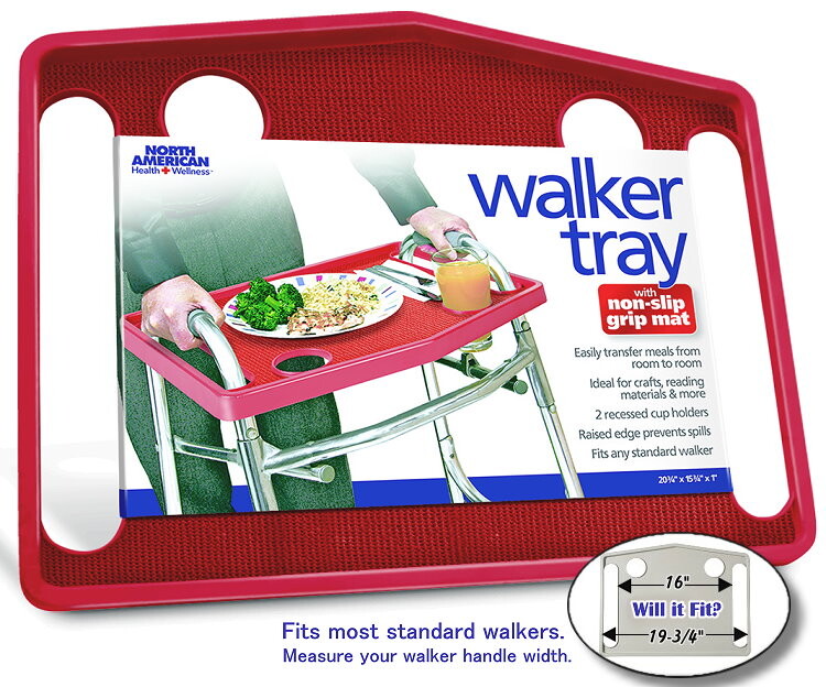Red Walker Tray with Non-Slip Grip Mat