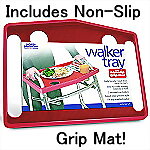 Tool Free Walker Tray with Non-Slip Grip Mat, RED