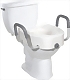 Elongated raised toilet seat with armrests