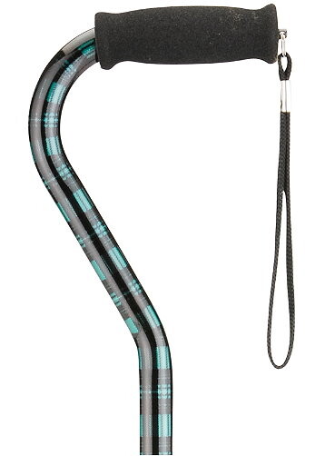 Green Plaid Adjustable Offset Handle Cane