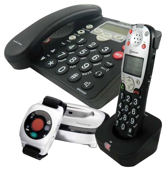 PowerTel Amplified Corded and Cordless Phone with Emergency and Wrist Watch
