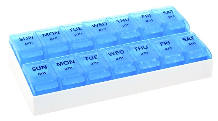 Easy open large AMPM pill containers