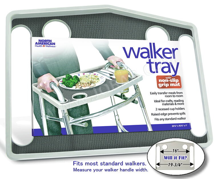Gray Walker Tray with Non-Slip Grip Mat