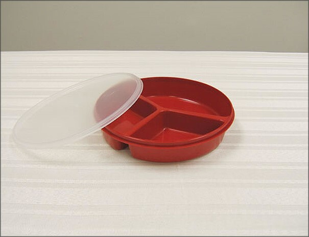 Redware partitioned scoop dish with lid