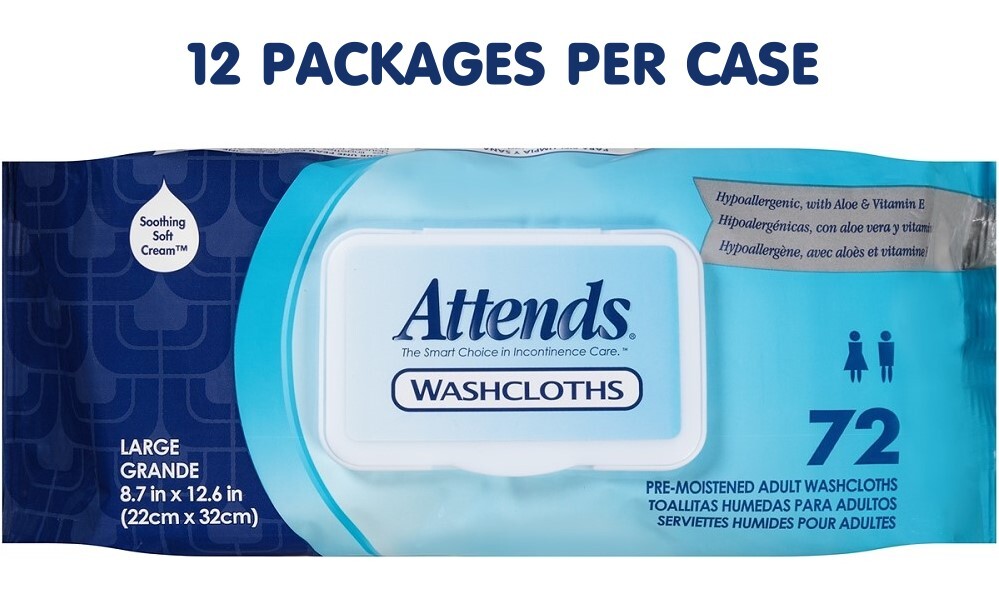 attends wet washcloths case of 12 soft packs