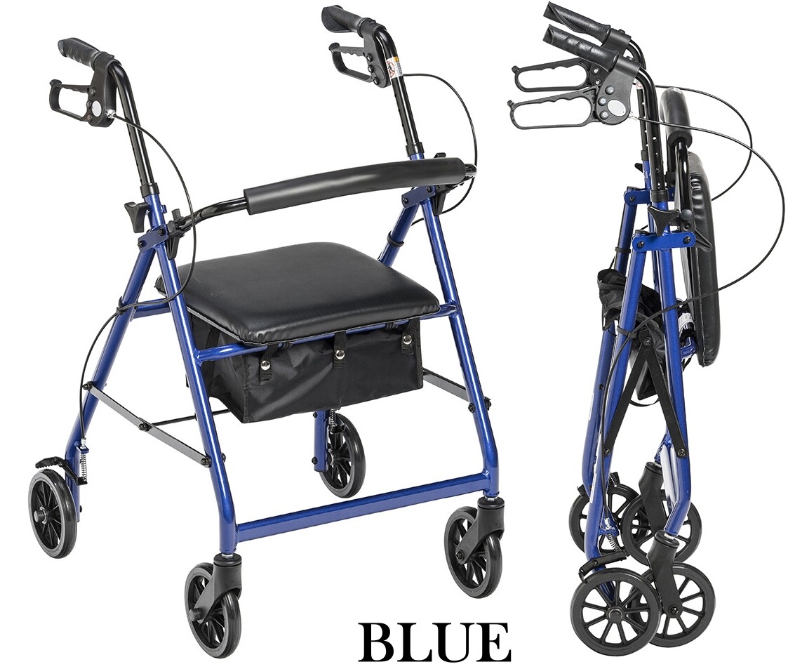 Blue Aluminum Rollator Walker with Wheels