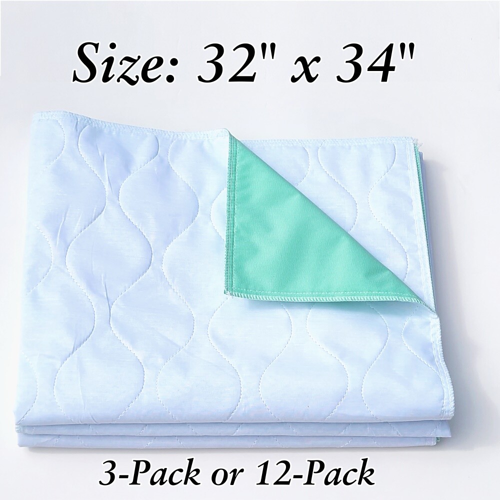 32 x 34 Incontinence Bed Pads with Green Waterproof Backing in 3 pack