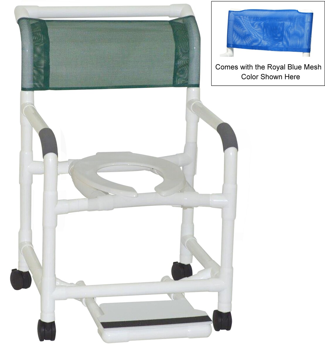 PVC Shower Chair Commode with FootRests 22 inch wide seat