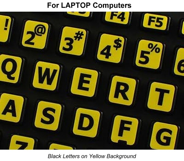 Large Print High Contrast Laptop Stickers Yellow and Black