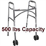 Bariatric Dual Release Folding Walker with 5" Wheels, 500 lb capacity
