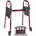 Deluxe Folding Travel Walker with 5" Wheels, Red